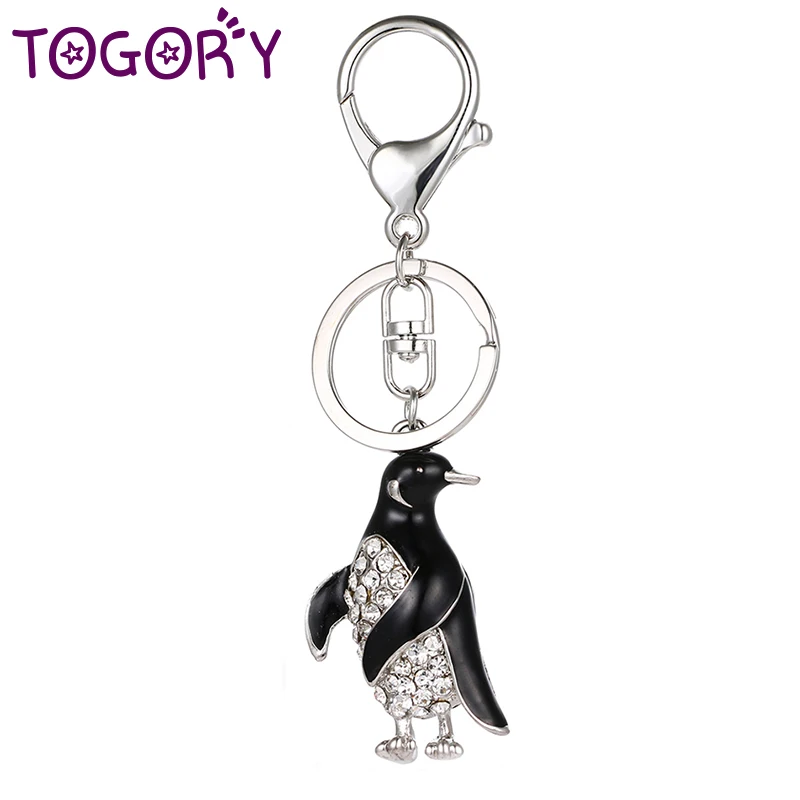 

TOGORY Lovely Penguin Crystal HandBag Pendant Metal Animal Keyring Keychain Purse Bag Buckle key chains holder for women