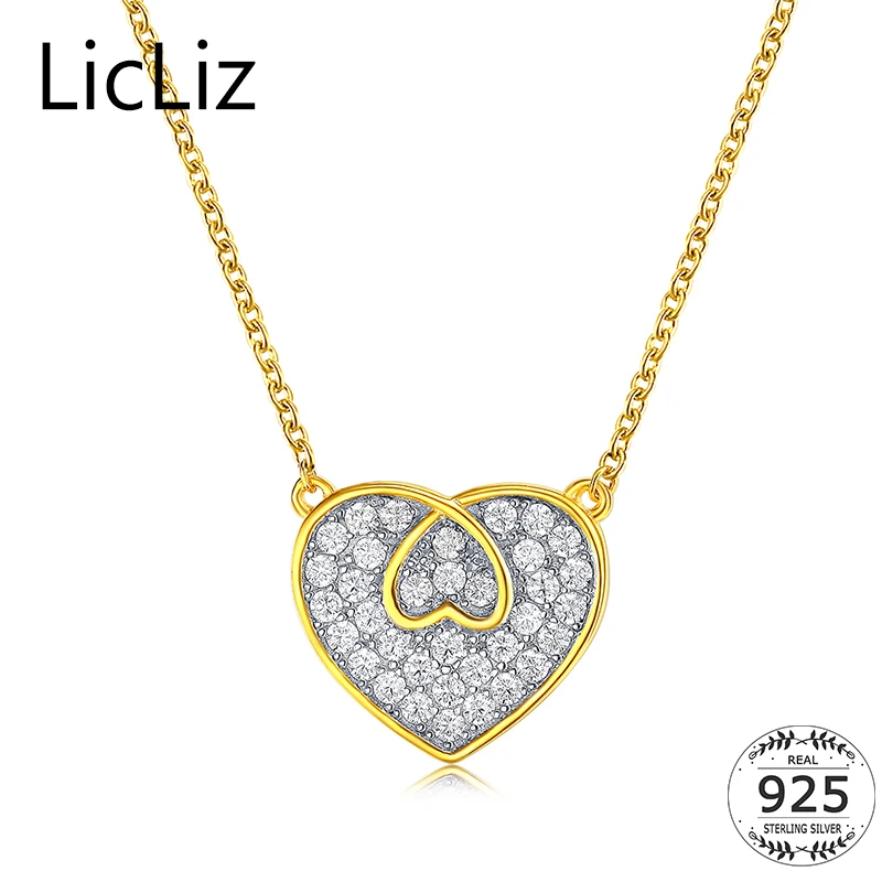 

LicLiz Cubic Zircon Stone Necklace Pendant Women Choker Collar Sterling Silver Heart Necklace Chain Girl Necklace Gift LN0232