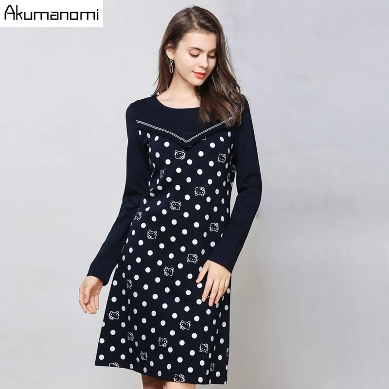 

Autumn Dots Patchwork Dress Women Clothing O-neck Full Sleeve Ruffles Office Lady Spring Dress Plus Size 5xl 4xl 3xl 2XL XL L M