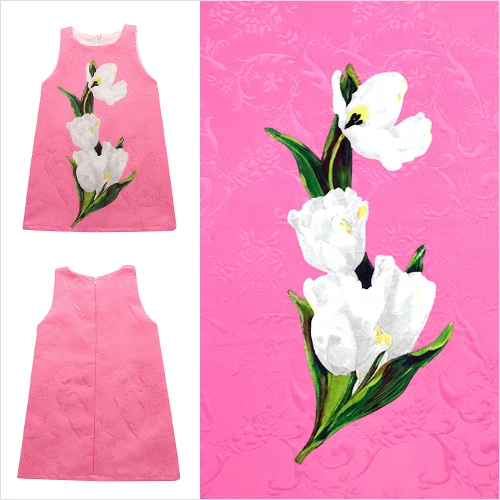 

80X145cm Located White Tulips Pink Brocade Jacquard Fabric for Girl Autumn A-Line Tank Dresses Sewing DIY-AF416