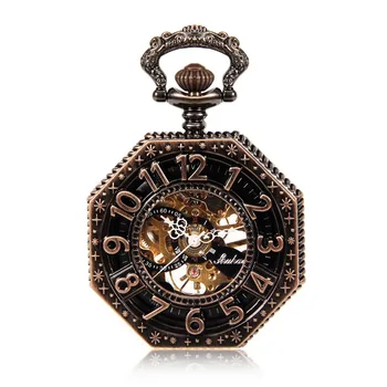 

Copper Tone Octagonal Steampunk Mechanical Pocket Watch Personalized Vintage Skeleton Steampunk Men Women Hand Wind FOB Watch
