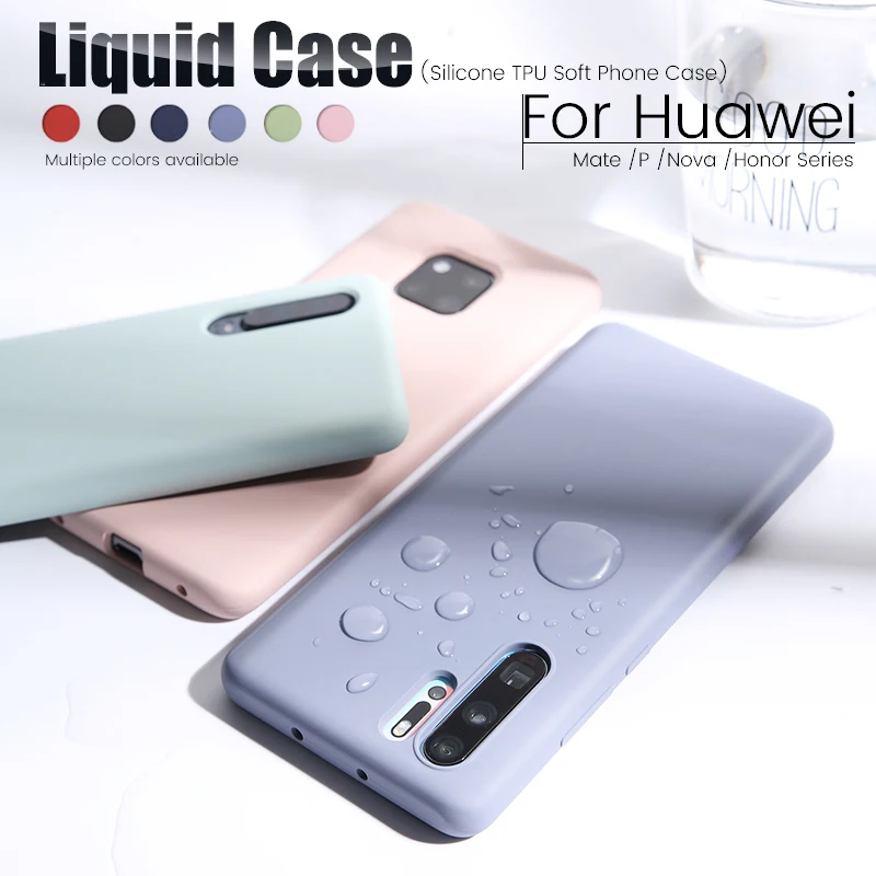 

Solid Color Case For Huawei P30 Pro P20 P10 Mate 20 Lite Liquid Silicone Candy Soft Back Cover Honor 20 10 9 Lite 8X V20 Cases