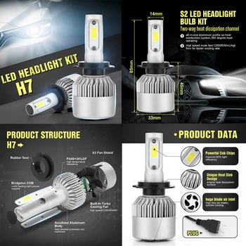 

8000LM 6500K 12V/24V 72W Auto Headlamp Hi-Lo Beam COB LED Car Headlight Bulb H1 H7 H4