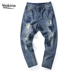 2019 весна и осень новые полки Большие размеры 40, 42, 44, 46 мужские модные мужские рваные джинсы свободные трендовые эластичные штаны-шаровары
