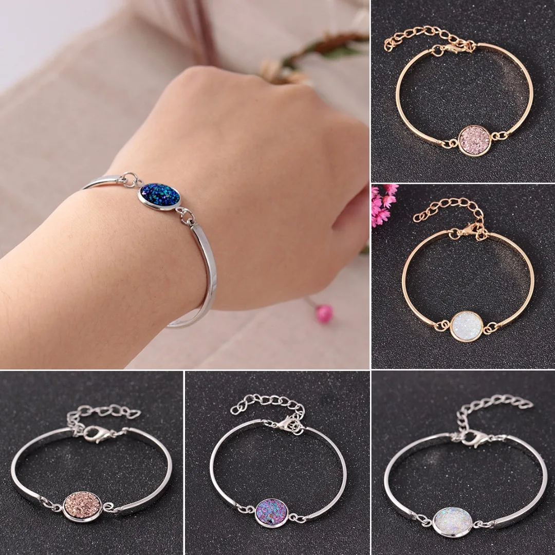 Shellhard Trendy Women Bangle Bracelet Simple Silver Gold Bling Bling  Hand Chain Wedding Jewelry Girls Children Valentine Gift