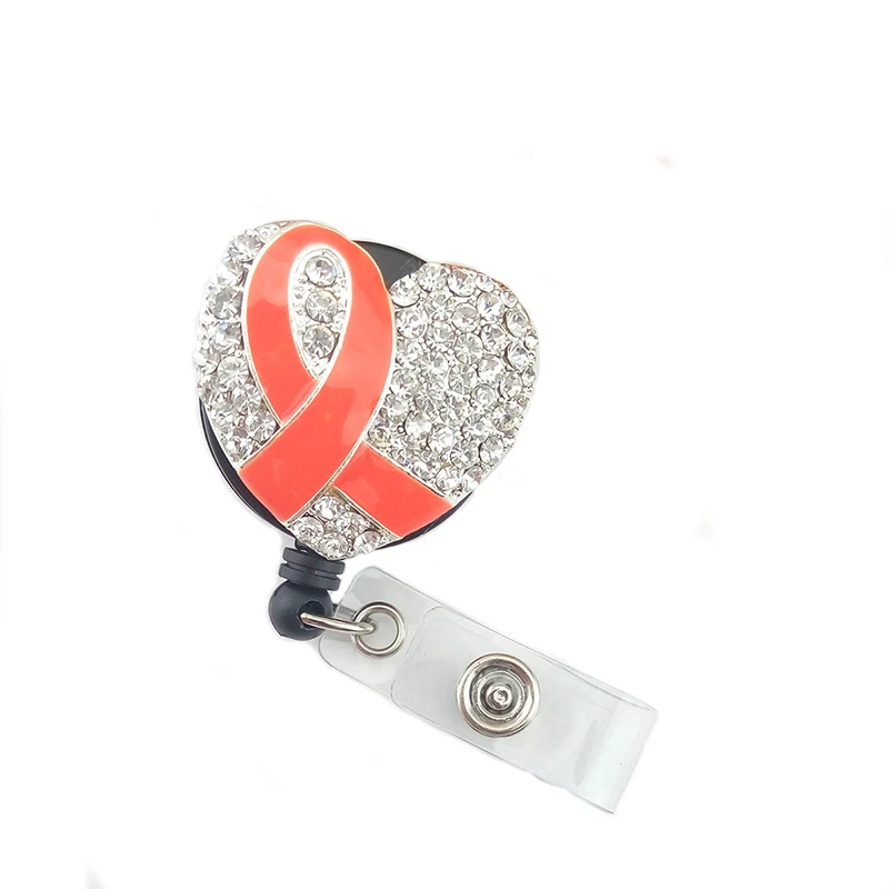 

50pcs/lot Crystal Rhinestone Heart Shaped Ribbon Retractable Badge Reel Medical Nurse Decorative Gift Name Card Badge Holder