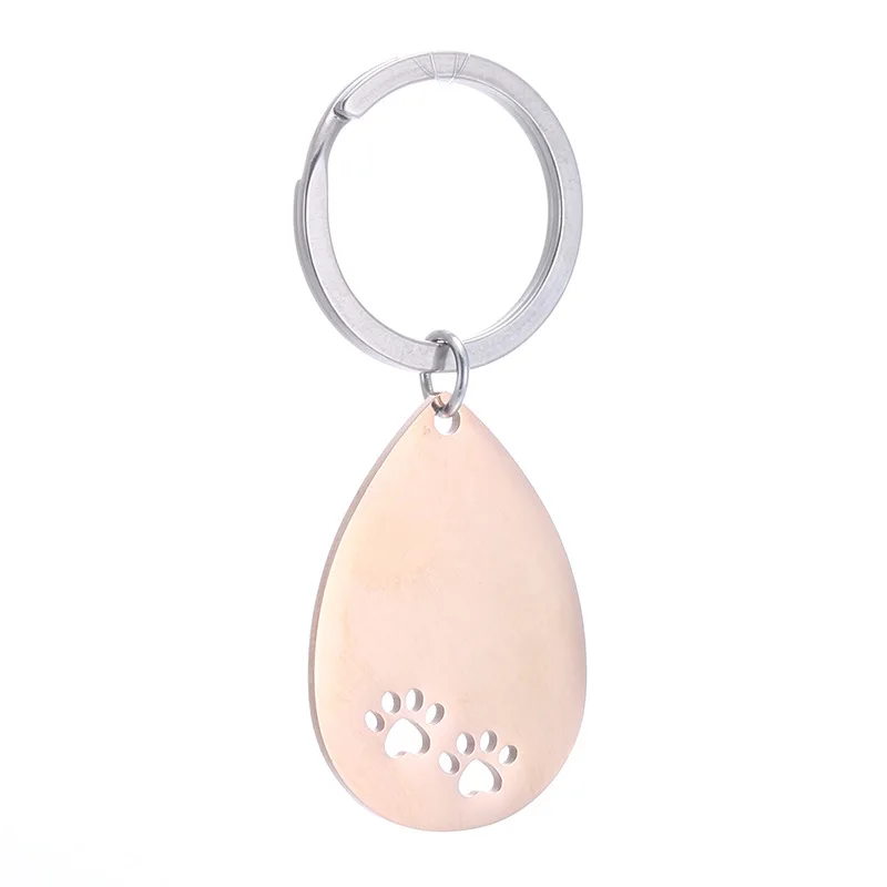

MYLONGINGCHARM 1pc 304 Stainless Steel Keychain Water Drop Charms with Cutout Dog Footprints-Trendy Keychain M0135