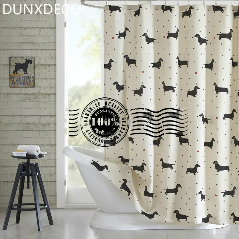 

DUNXDECO Shower Curtain Bathroom Waterproof Cortinas Fashion Dog Dachshund Dot Print Polyester Fabric Rideau Home Decor