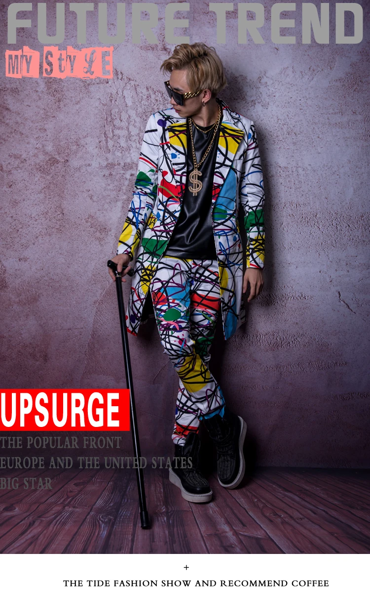 Пользовательские сценический костюм певица танцор DJ одежда Для мужчин Мода Хип-Хоп Длинные Повседневное пиджак мужской пальто