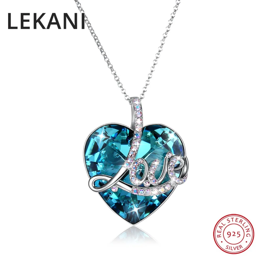 LEKANI кристаллами Swarovski красочное ожерелье с подвеской в виде сердца Длинная цепочка Maxi Colares De Mulheres подарок на День святого Валентина для влюбленных