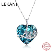 LEKANI кристаллами Swarovski красочное ожерелье с подвеской в виде сердца Длинная цепочка Maxi Colares De Mulheres подарок на День святого Валентина для влюбленных