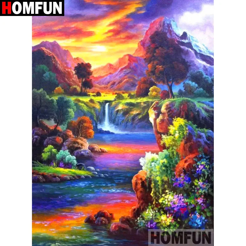 HOMFUN Full Square/Round Drill 5D DIY Diamond Painting &quotWaterfall sunset&quot 3D Embroidery Cross Stitch Home Decor A19087 | Дом и сад