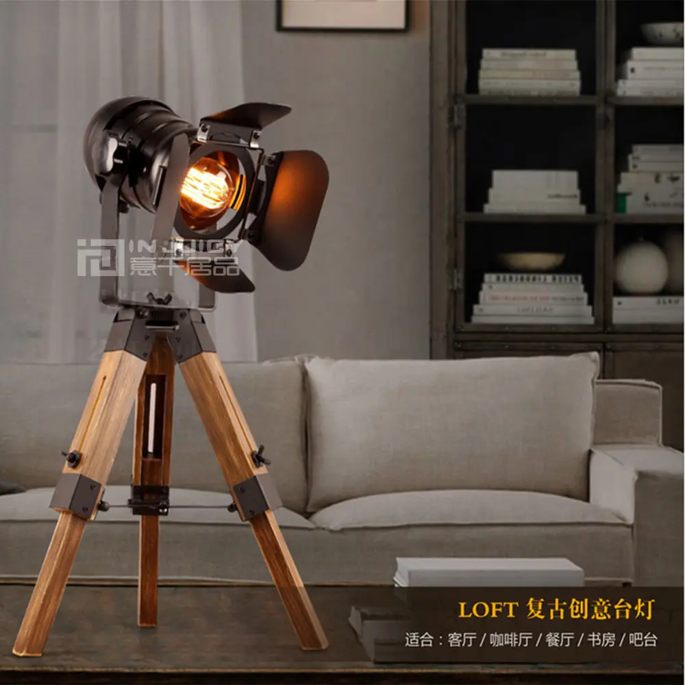 Горячая Распродажа винтажная промышленная Лофт железная Ретро модельная камера для спальни штатив настольная лампа подъемный светильник для кафе для учебы
