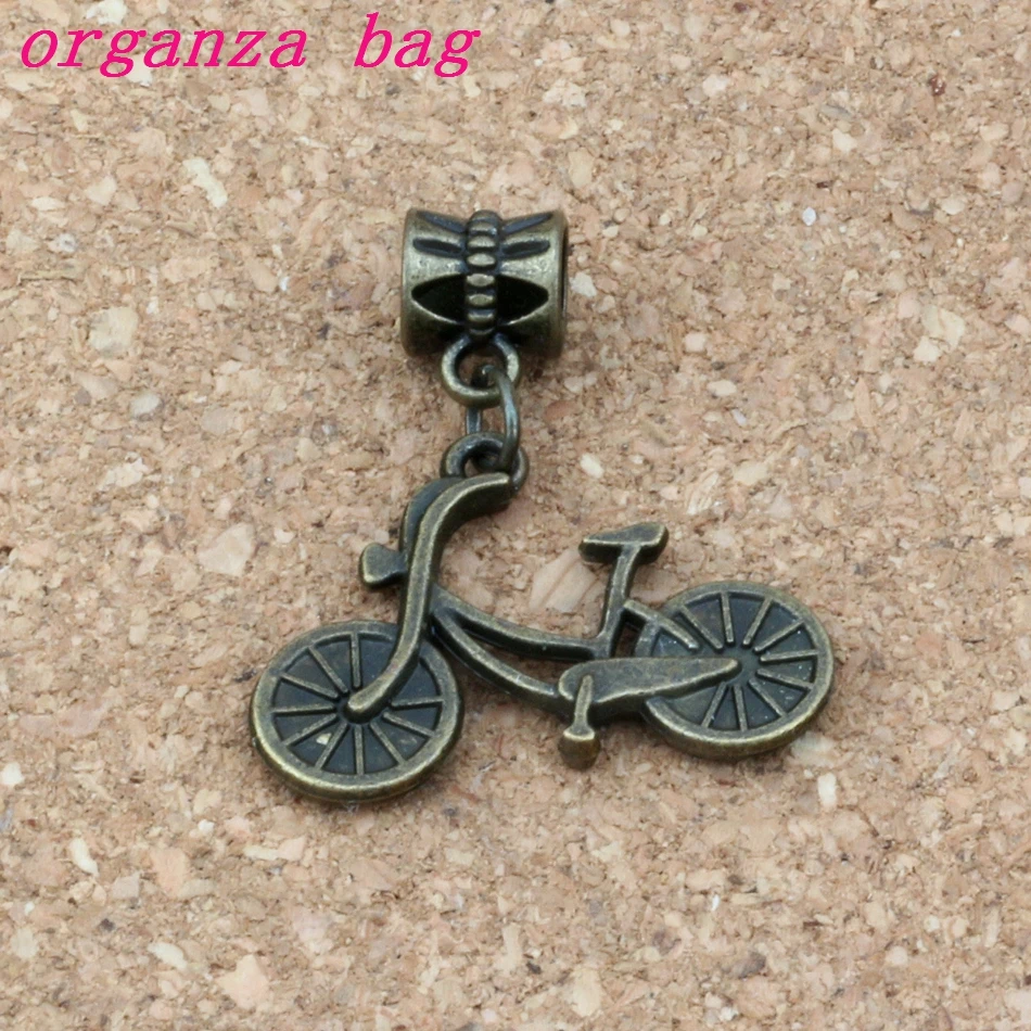 

100pcs/lot Dangle Antique Bronze Bicycle alloy Charms Big Hole Beads Fit European Charm Bracelet Jewelry 25.8x 30mm A-312a