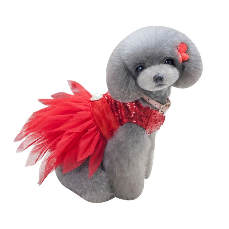 Sequins Dog Dress Puppy Princess Style Wedding Stage Dresses Skirt Pet