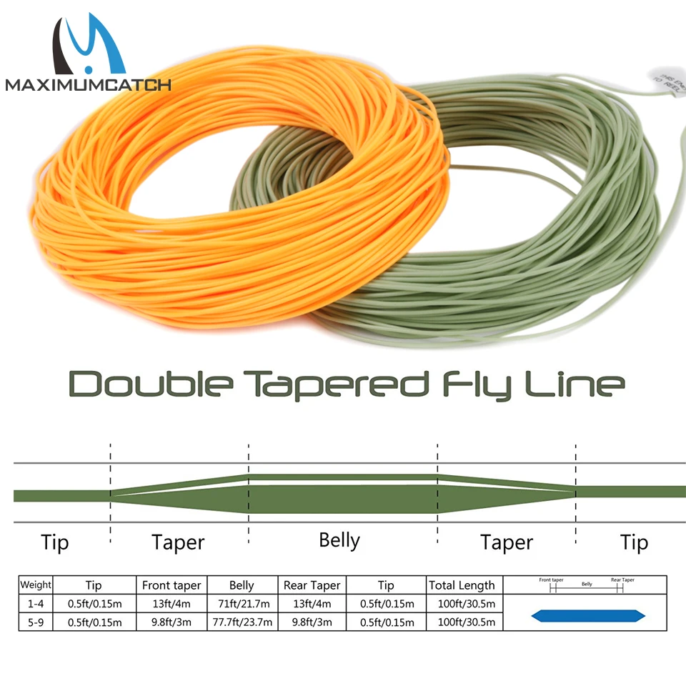 Maximumcatch 1-8WT 100FT DT صنارة صيد السمك بذبابة الصيد الصناعية مزدوجة تفتق عائم يطير خط الأخضر/الأصفر/اللون البرتقالي