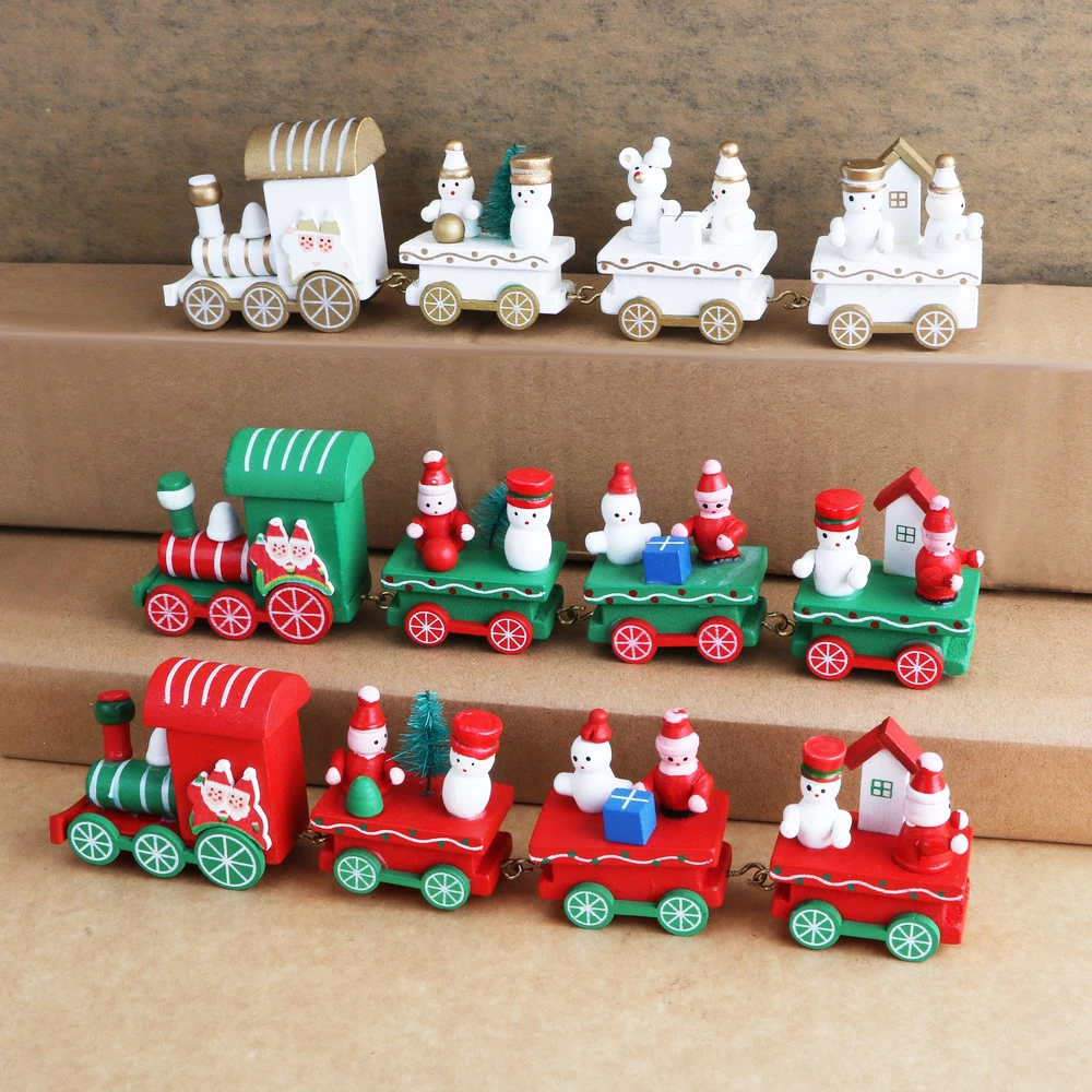 

Christmas Wooden Little Train Car Ornament Car Xmas Gifts Dashboard Decoration Car-styling Interior Accessories