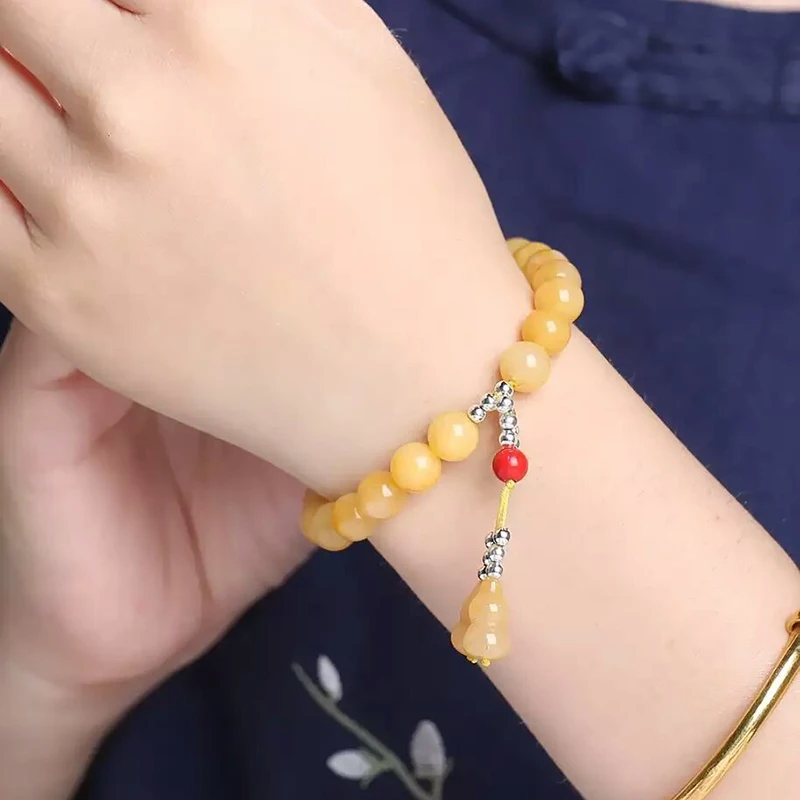 Браслеты из натурального старого желтого камня 8 мм с подвеской в виде тыквы|bracelet