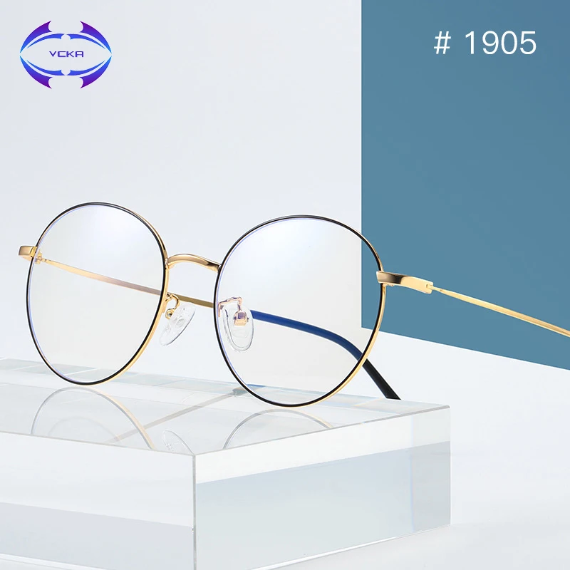 

VCKA Computer Anti Blue Light Glasses Retro Alloy Frame Men Goggles Protection Eyewear Women Eyeglasses Spectacles Gaming