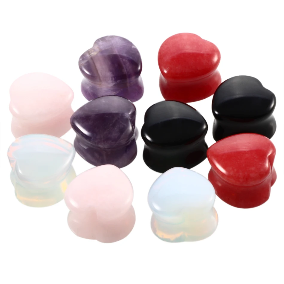 

2Pcs Stone Ear Plugs Tunnel Heart Tragus Piercing Expanders Double Flare Stone Ear Guage Piercing Orelha Cartilagem Body Jewelry