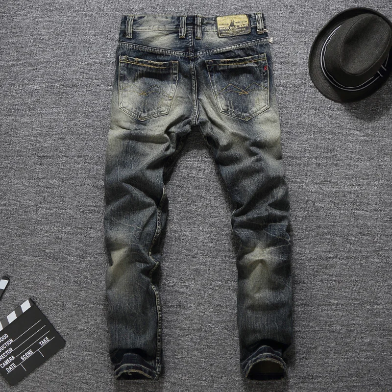 Джинсы мужские в винтажном стиле рваные Брюки Slim Fit итальянском брендовые