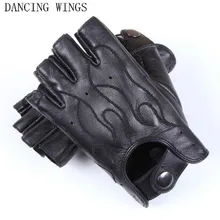 Весенние мужские перчатки из натуральной кожи для вождения, овчины, перчатки на полпальца, Нескользящие дышащие велосипедные варежки для езды