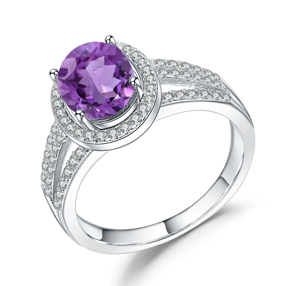 GEM'S BALLET 1.79Ct Natural Purple Amethyst Birthstone Ring Pure 925 Sterling Silver Oval Gemstone Fine Jewelry For Women | Украшения и