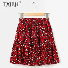 Txjrh соблазнительный богемный этнический цветочный Леопардовый принт короткая юбка винтажная шнуровка эластичная талия качели плиссированные мини-юбки 3 цвета