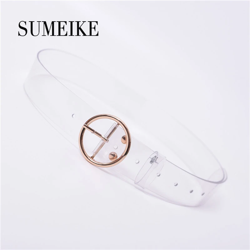 

SUMEIKE Women Belt 2018 Transparent Belts Round Metal Buckle Jeans Belt Adjustable Waistband Female