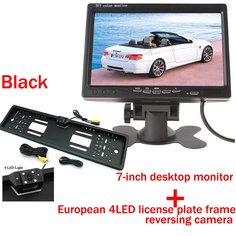 HD 7 дюймов ЖК-дисплей парковочная система резервная камера заднего вида DVD VCR со светодиодный TFT цветной экран монитор автомобиля ночное видение - Цвет: EU 4LED Black