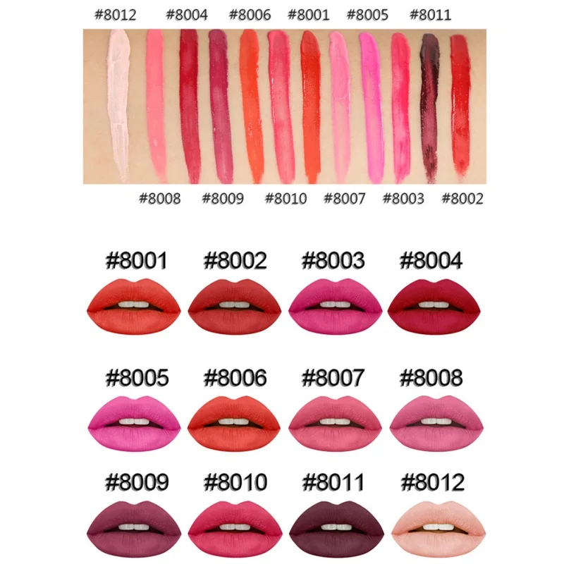 12 цветов жидкая губная помада матовая блеск для губ Professional Makeup Long Lasting Lip Cosmetics D2