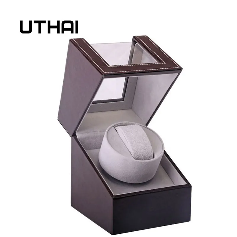 UTHAI U01 коричневые механические часы коробка с подзаводом мотор шейкер часы намотка-держатель Организатор хранения украшений Органайзер