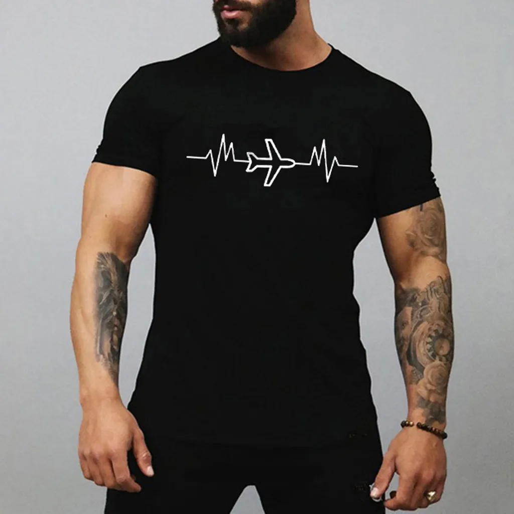 

Men's Summer Tshirt Homme Camisetas Hombre New Cartoon Aircraft Printed Round-Collar Comfortable T-shirt Top Men T Shirt
