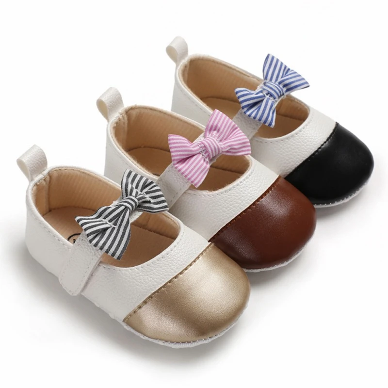 

Baby PU Crib Shoes Baby Girl First Walkers Baby Non-slip Princess Shoes Bow Soft Soled Footwear Crib Shoes 2019