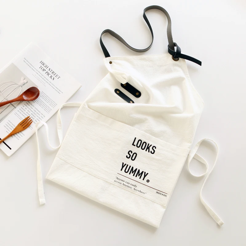 New Nordic Wind Cotton Linen Cooking Kitchen Apron For Woman apron dress flower Shop smock Hairdresser Pocket bib Custom Logo