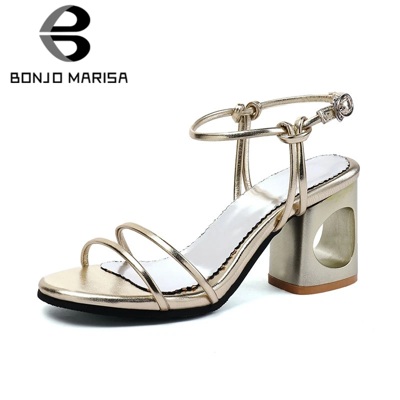 

BONJOMARISA 2019 Brand New Plus Size 32-45 Ladies High Heels Fretwork Women Shoes Woman Casual Party Ol Summer women's Sandals