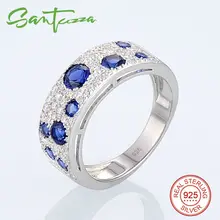 Anillo de plata para Las Mujeres Azul Nano Blanco Cubic Zirconia CZ Diamond Ladies Anillos Partido de Pura Plata Esterlina 925 Joyería de Moda