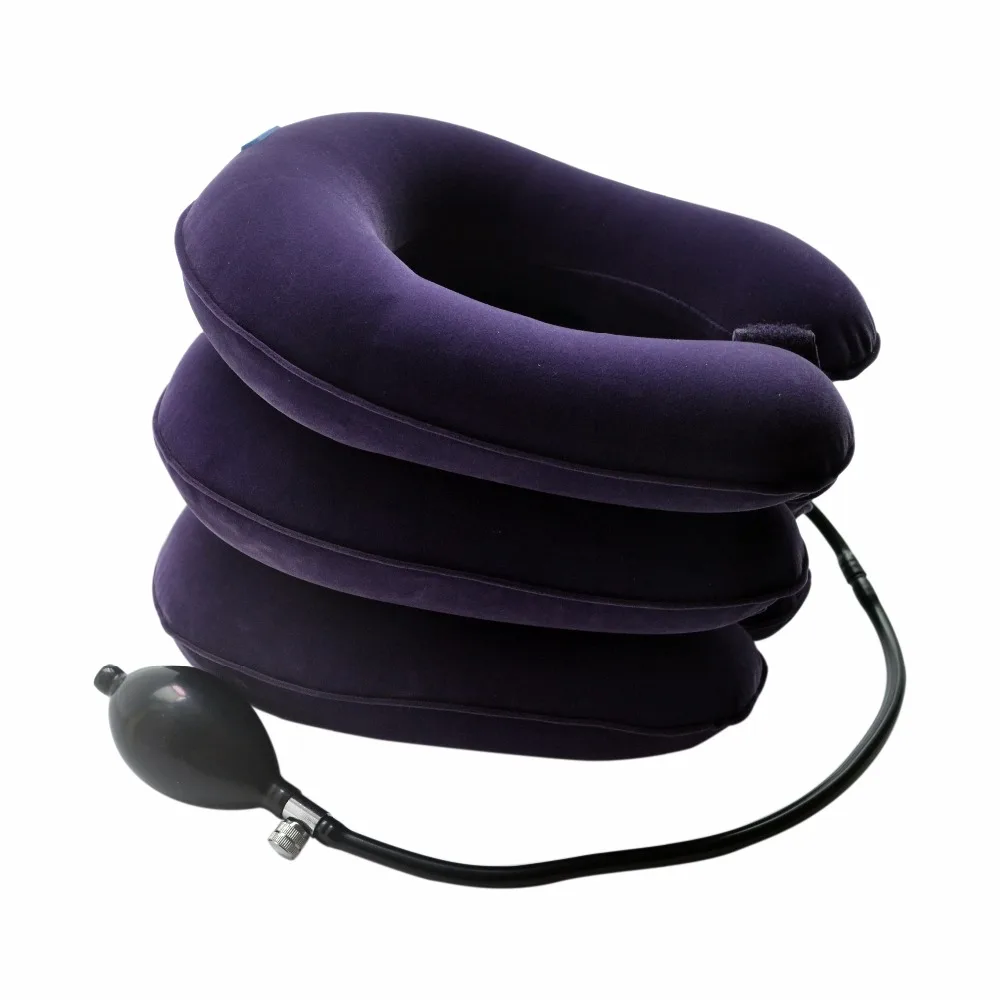 Portable Health Care Fullyl Velvet Cervical Neck Traction Collar Inflatable Device For Neck Correction Relaxation Color Purple