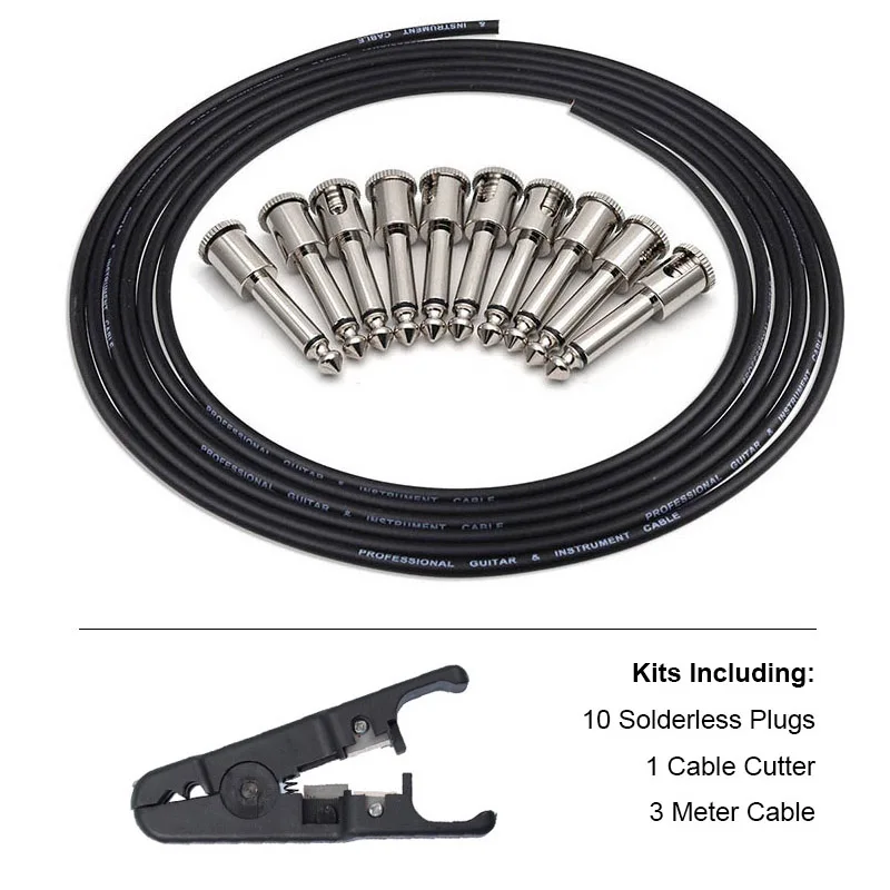 

DIY Guitar Solder-free Pedal Patch Cable Board Copper Cable Kit Set 10ft 10 Strait Audio Solderless 6.35 Mono Plugs