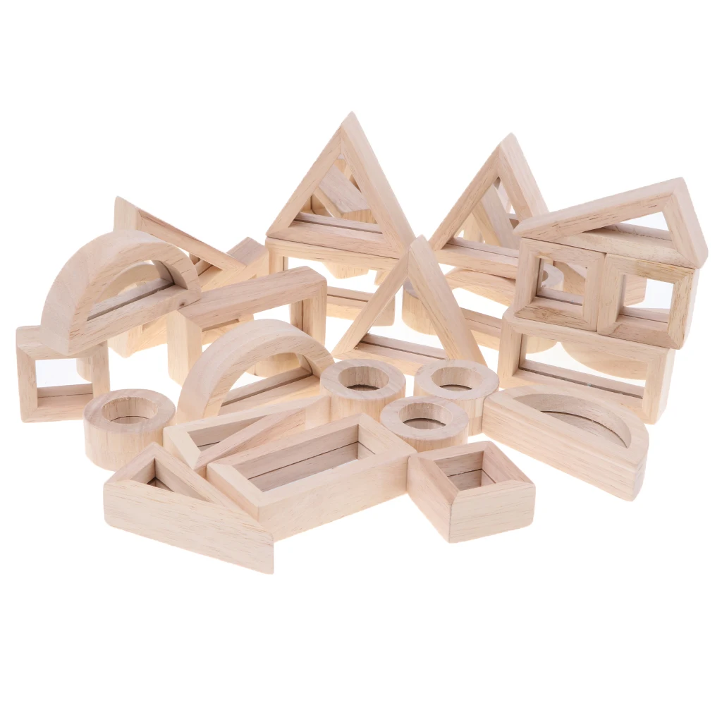 Baby Toddler Montessori Toys Mirror Buliding Blocks Wooden Educational Toy