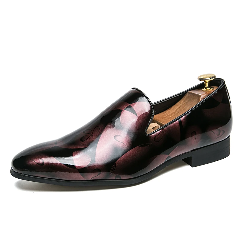 cool flowers print patent leather men shoes luxury italian brand camouflage male footwear mixcolors glossy oxford shoes for men (1)
