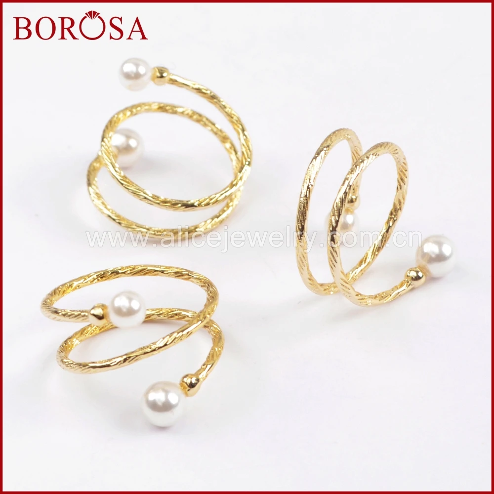 BOROSA 10/15PCS Natural Pearl Triple-layer Wire Wrap Rings Plating Gold Plated Freshwater Adjustable Ring Jewelry WX1024 | Украшения и