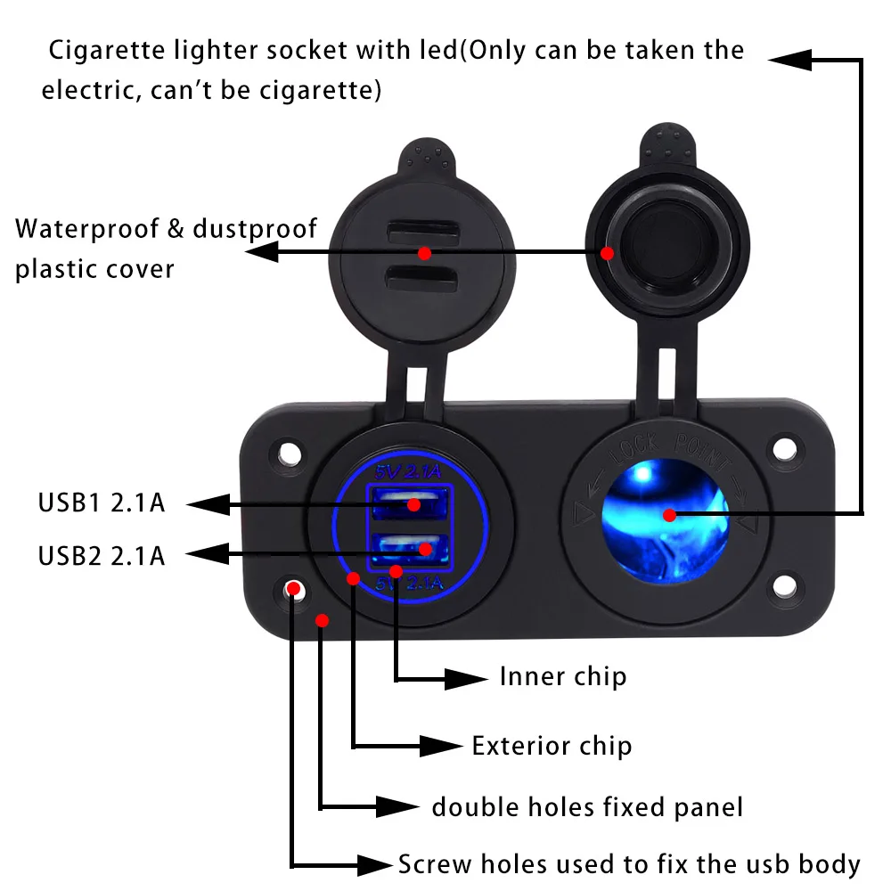 AOSHIKE, автомобильное зарядное устройство с двумя USB, прикуриватель, фокусировка, караван, мотоциклетная лодка, разъемы для автомобилей, розетки, кабели с вилкой питания