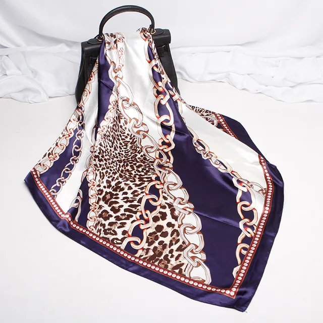 Fashion Kerchief Hair Scarf For Women Print Silk Satin Hijab Scarfs 90*90cm Square Neckerchief Headband Scarves For Ladies 2021 W42513