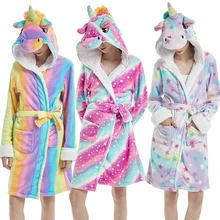 Фланелевый банный халат с животными для взрослых, одежда для сна для женщин и мужчин, халат для пар, зимний халат унисекс с пандой и единорогом, плюшевые пижамы