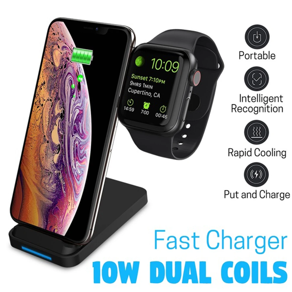 

QI wireless fast mobile phone charger for apple watch 4 3 2 1 charging for iPhone X 8 XR XS Max for samsung S10 9 phone charger