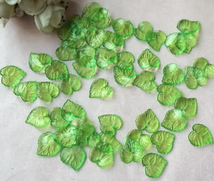 500g 1800pcs 15*16mm Acrylic Frosted Green Leaf Beads With Hole Craft