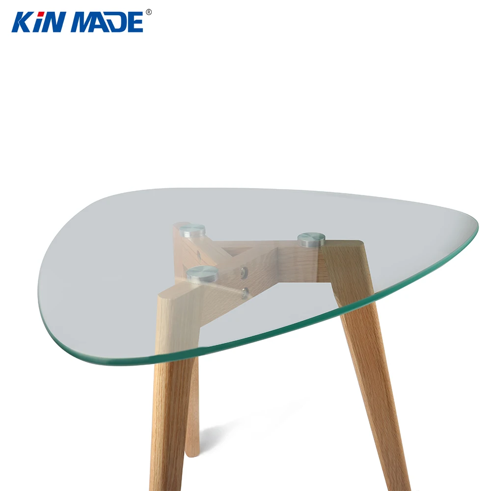 Kinmade مثلث الزجاج الأعلى طاولة القهوة خشب متين البلوط الساقين نهاية الجدول طاولة شاي المعيشة غرفة الأثاث
