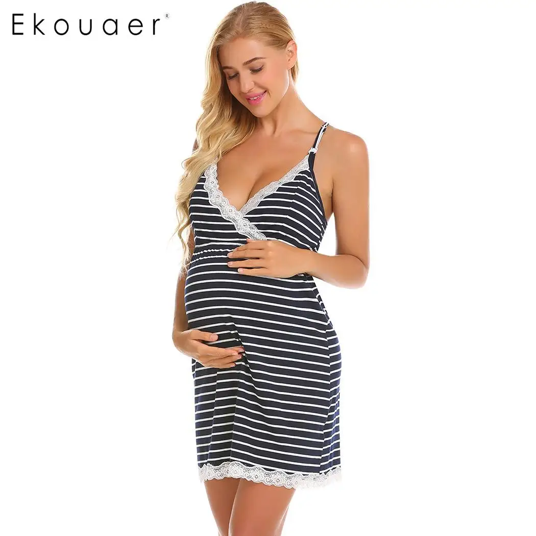 Ekouaer женские ночные рубашки для кормящих грудью Ночная одежда сна с v образным