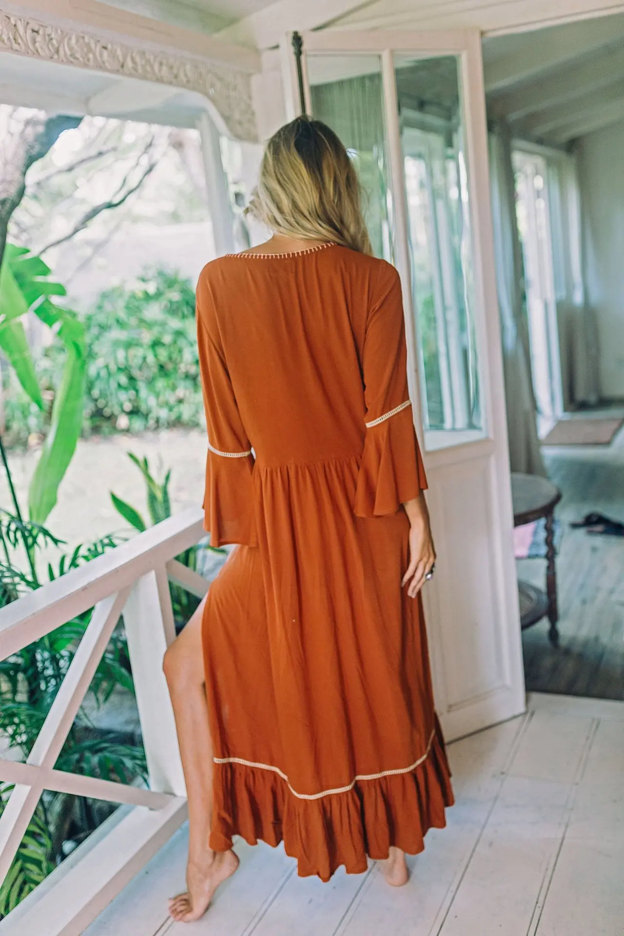floral maxi vestido com decote em v